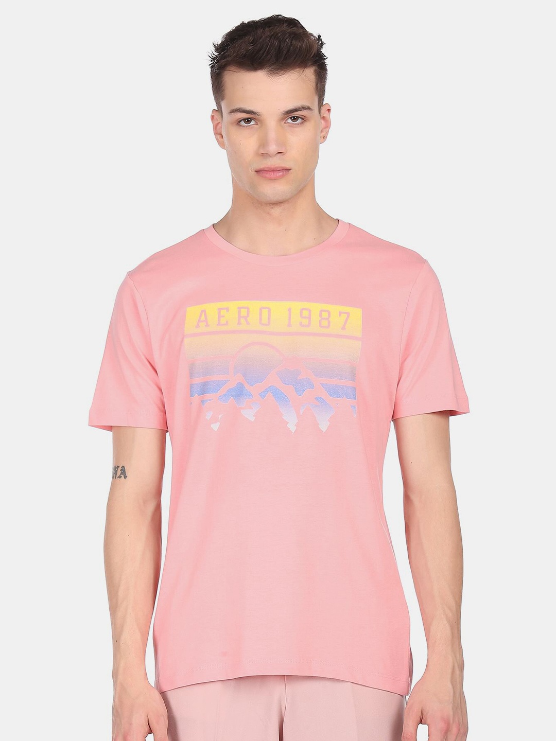 

Aeropostale Men Pink Graphic Printed Cotton T-shirt