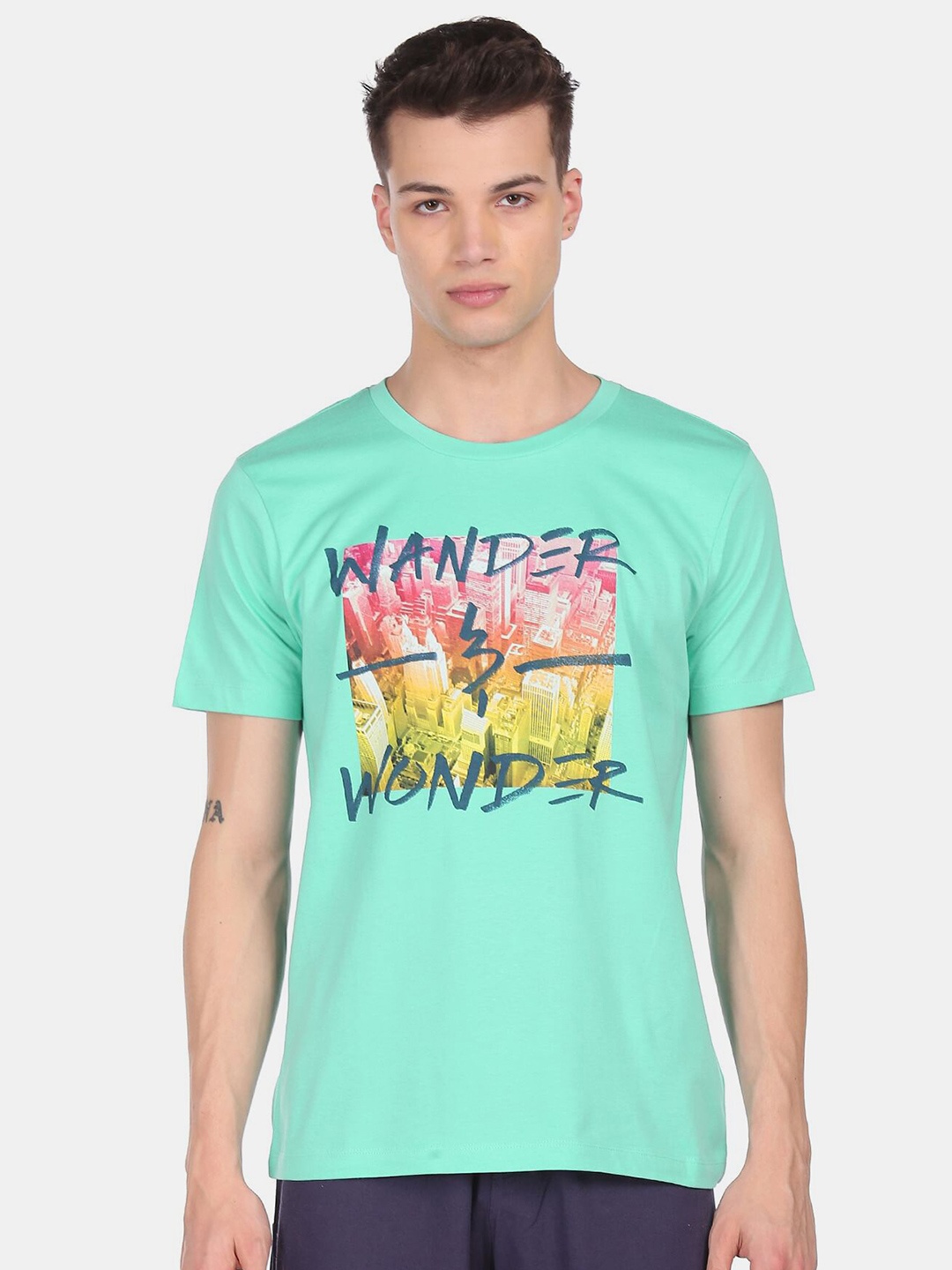 

Aeropostale Men Turquoise Green Typography Printed T-shirt