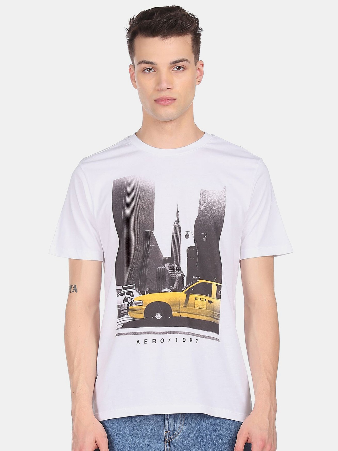 

Aeropostale Men White Printed Pure Cotton T-shirt