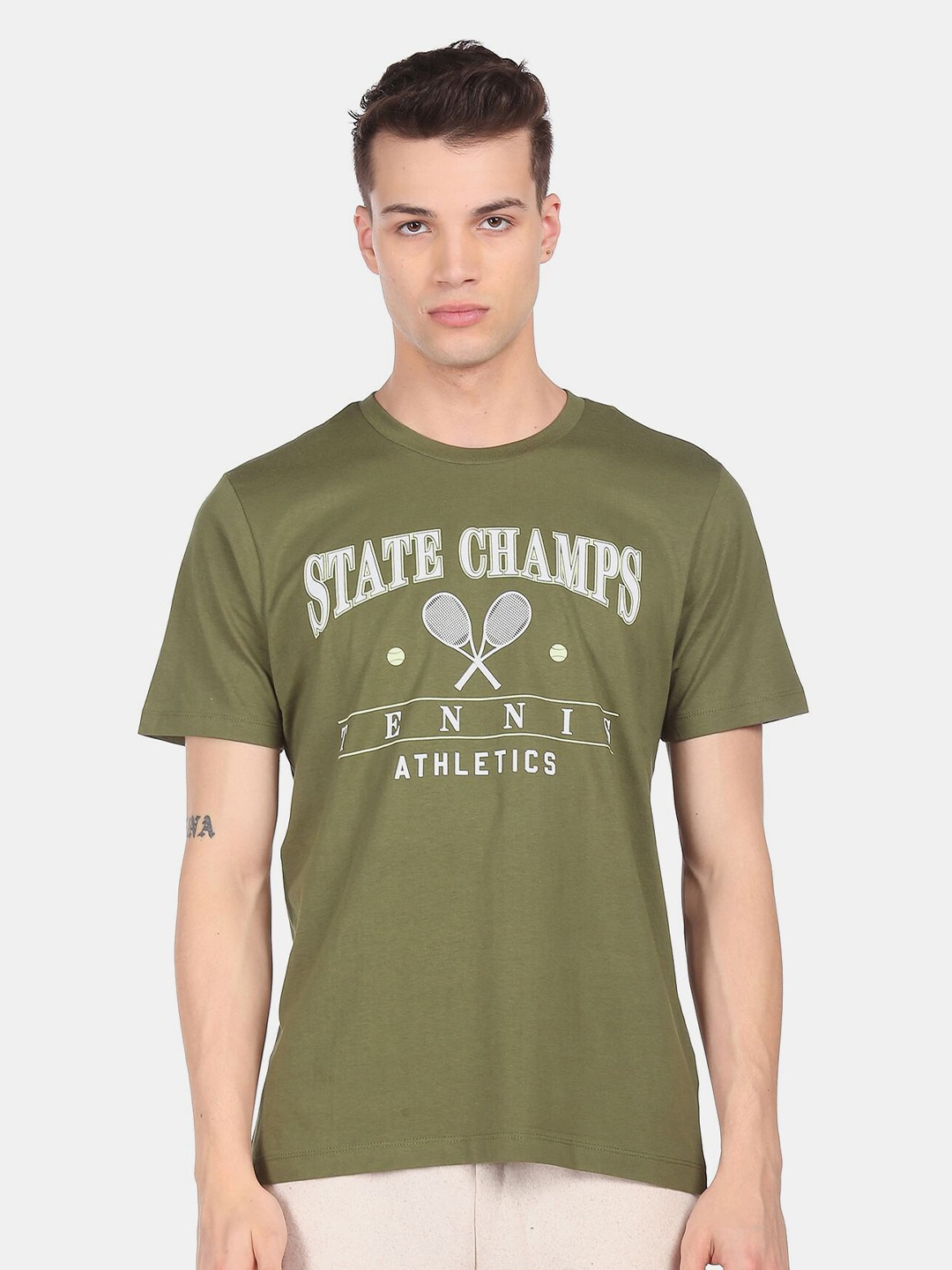 

Aeropostale Men Olive Green Typography Printed Cotton T-shirt