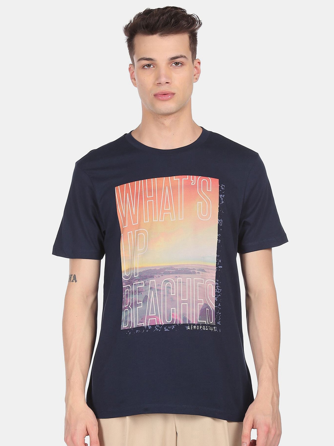 

Aeropostale Men Blue Printed Cotton T-shirt