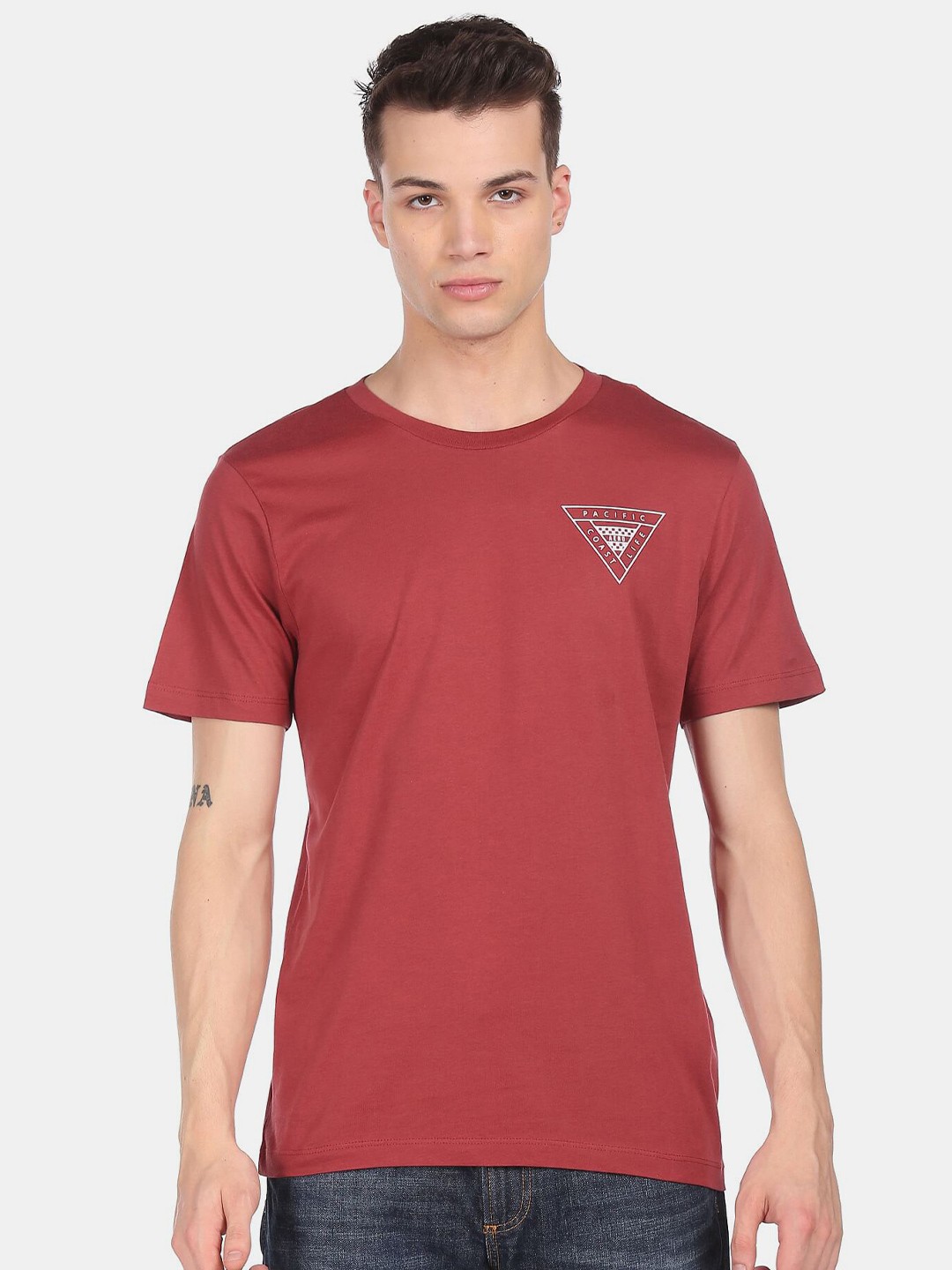 

Aeropostale Men Red Pure Cotton T-shirt