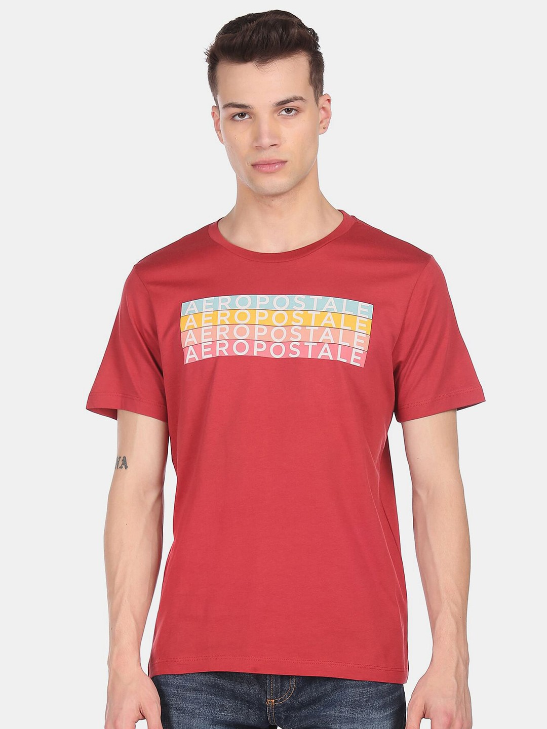 

Aeropostale Men Red Typography Printed Cotton T-shirt