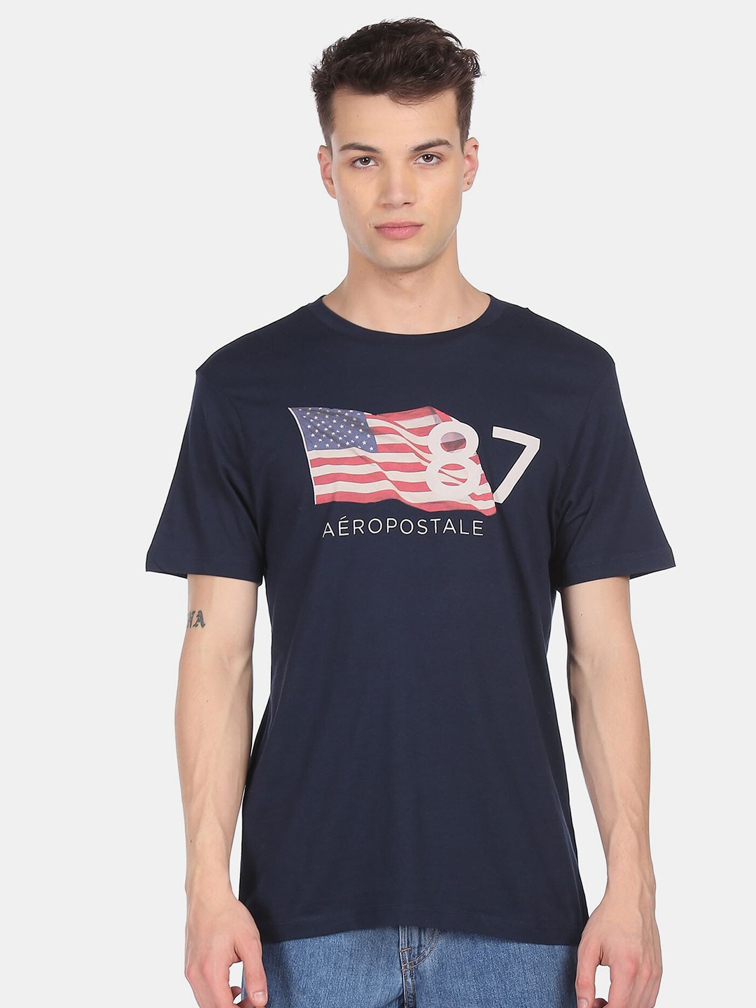 

Aeropostale Men Navy Blue Printed Applique T-shirt