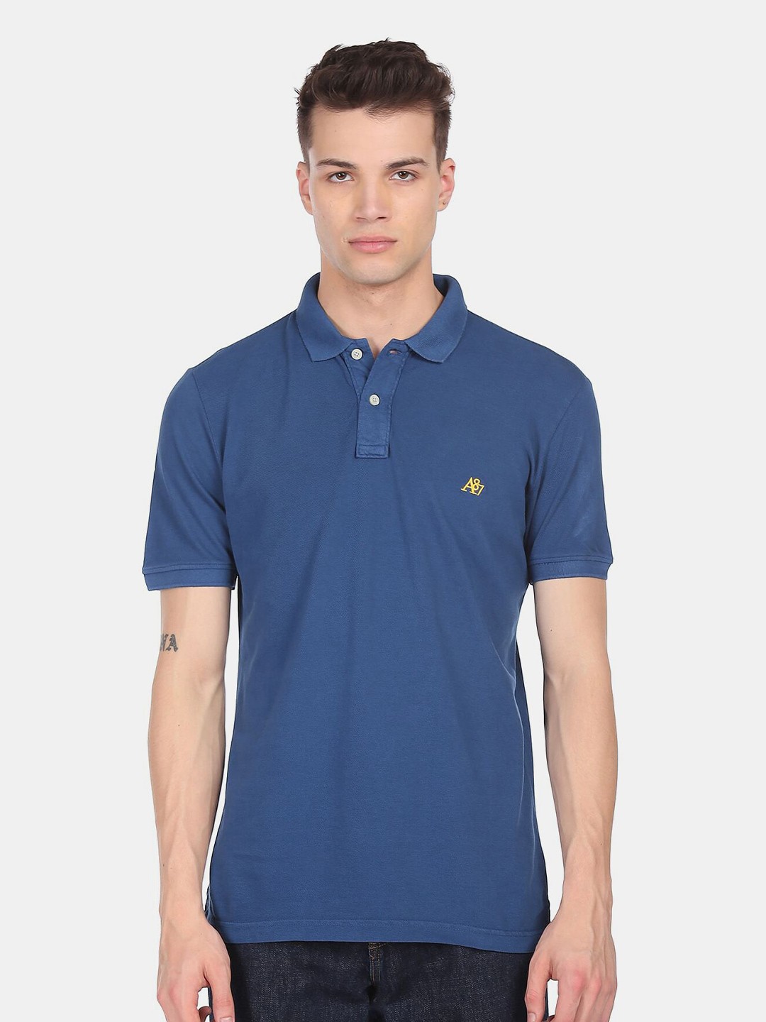 

Aeropostale Men Blue Polo Collar Pure Cotton T-shirt