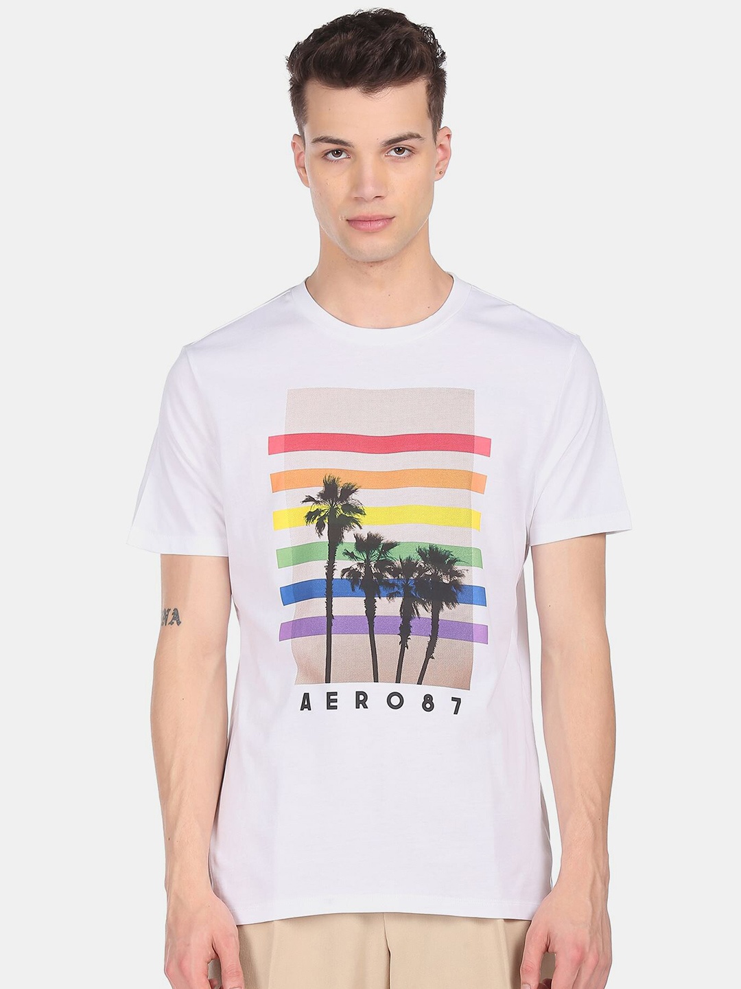 

Aeropostale Men White Printed Cotton T-shirt