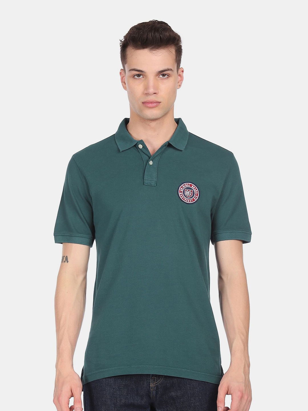 

Aeropostale Men Blue Solid Polo Collar T-shirt