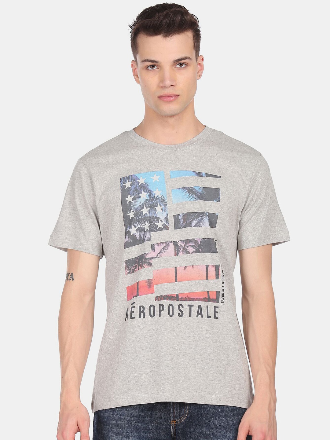 

Aeropostale Men Grey & Blue Printed T-shirt