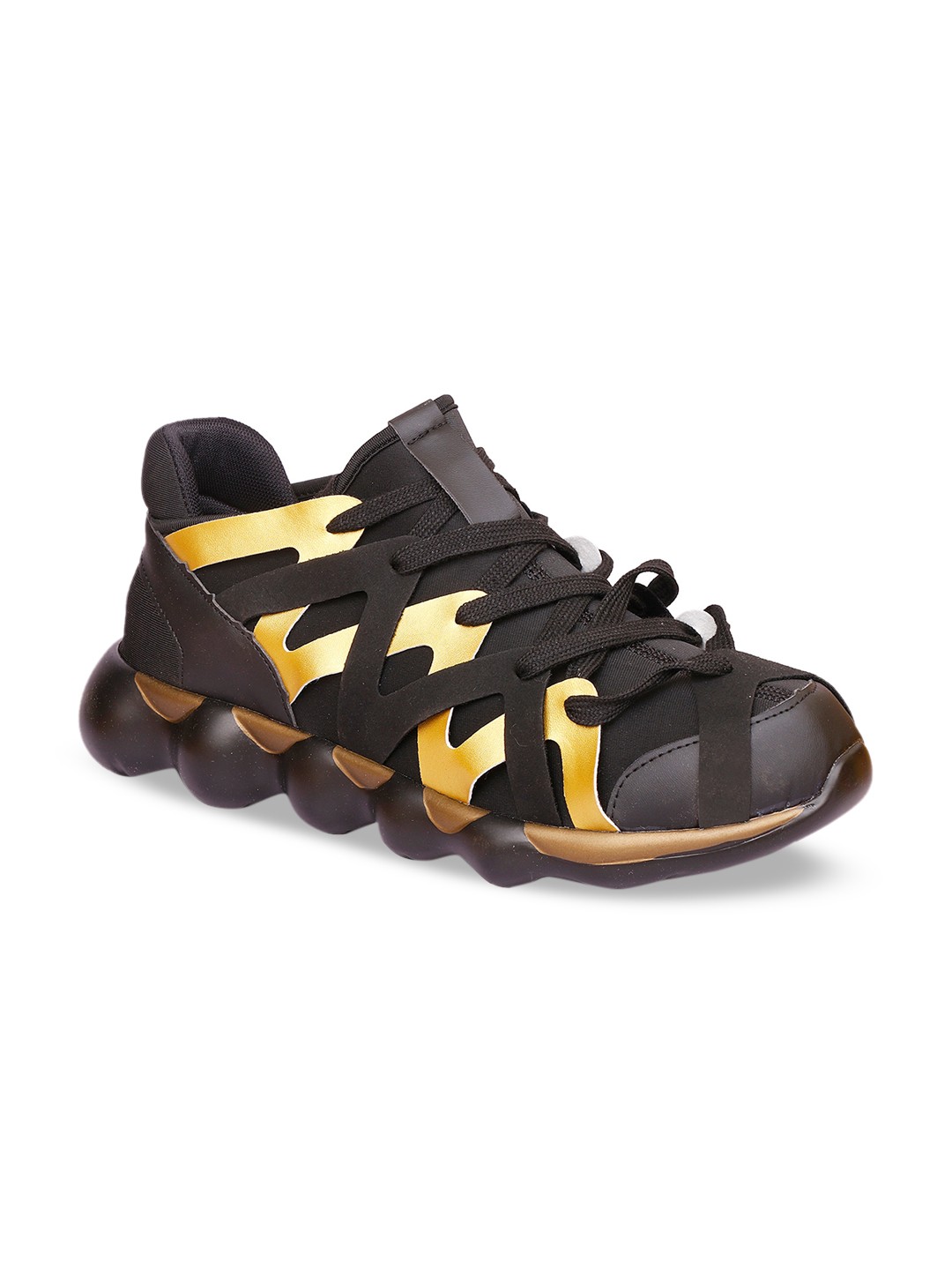 

MOZAFIA Men Black & Gold-Toned Colourblocked Sneakers