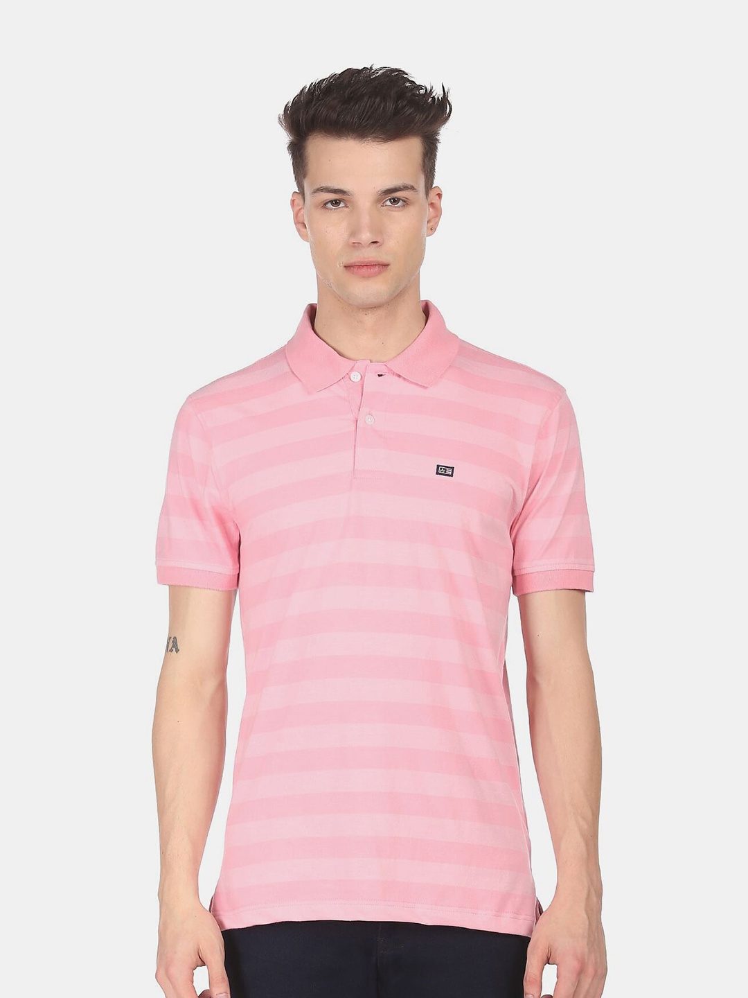 

Arrow Sport Men Pink Striped Polo Collar Cotton T-shirt