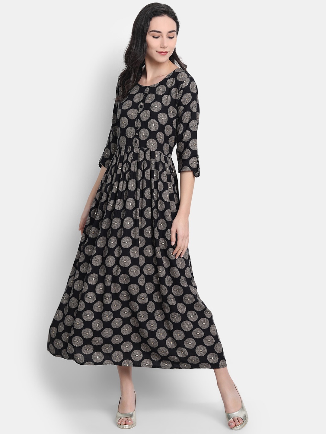 

KALINI Women Black Abstract Printed Anarkali Kurta