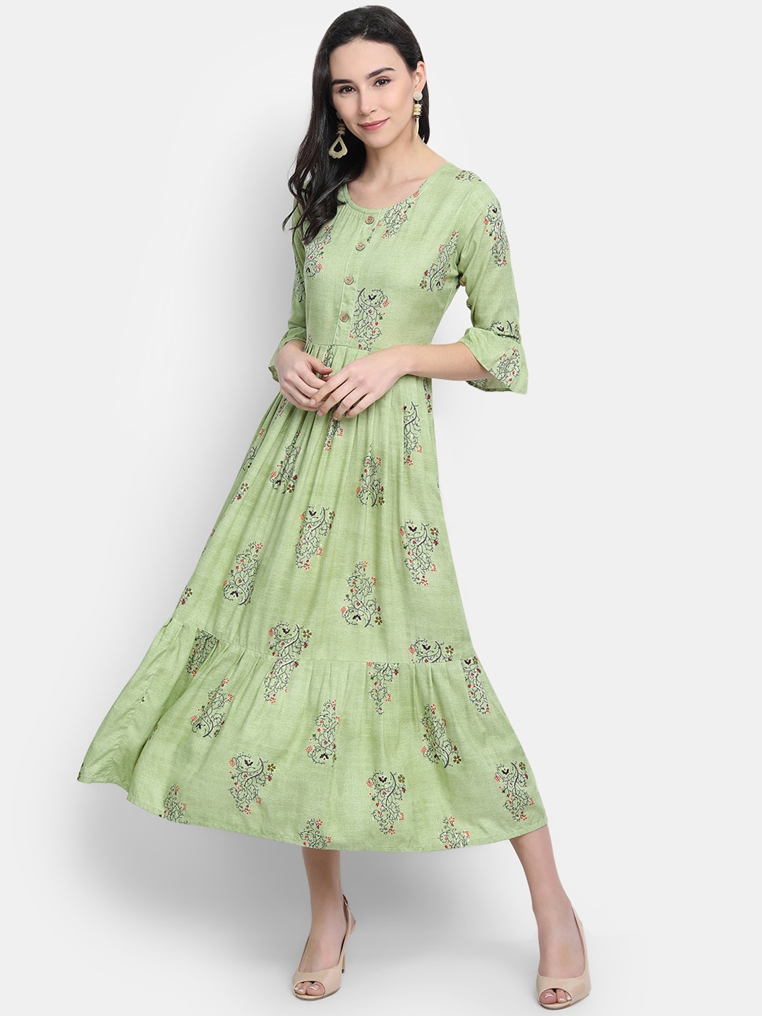 

KALINI Women Green Floral Printed Flared Sleeves Anarkali Kurta