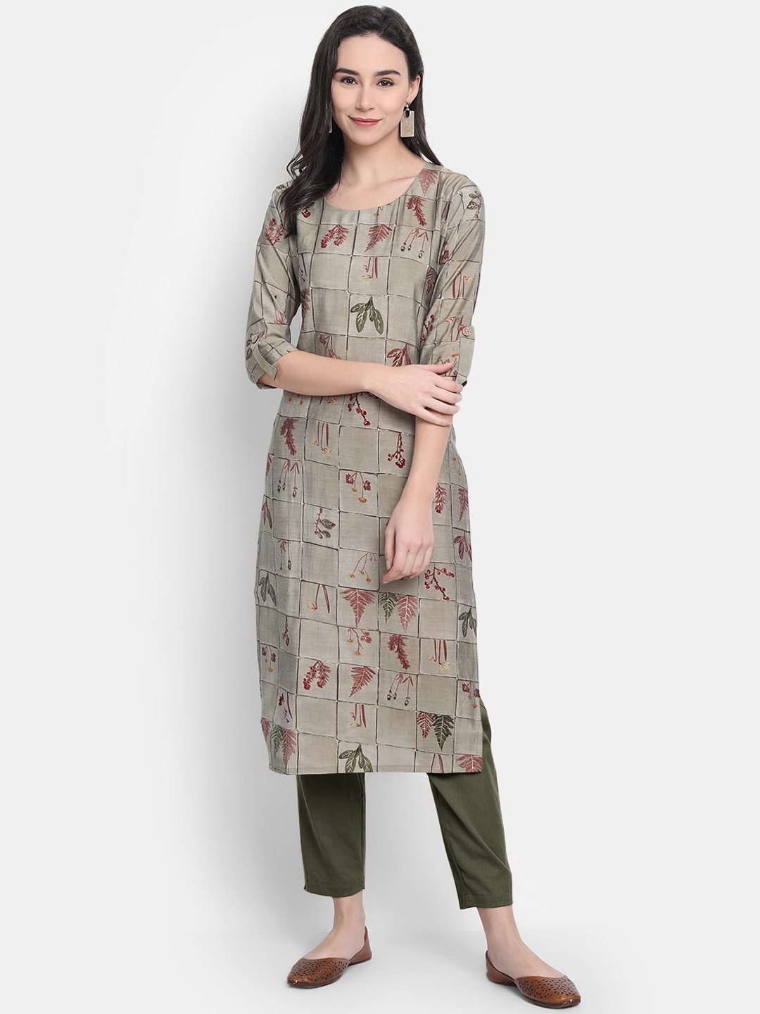 

KALINI Women Grey Ethnic Motifs Printed Chanderi Silk Chanderi Silk Kurta