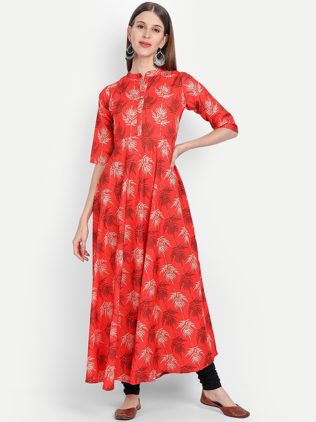 

KALINI Women Orange & White Ethnic Motifs Printed Crepe Kurta