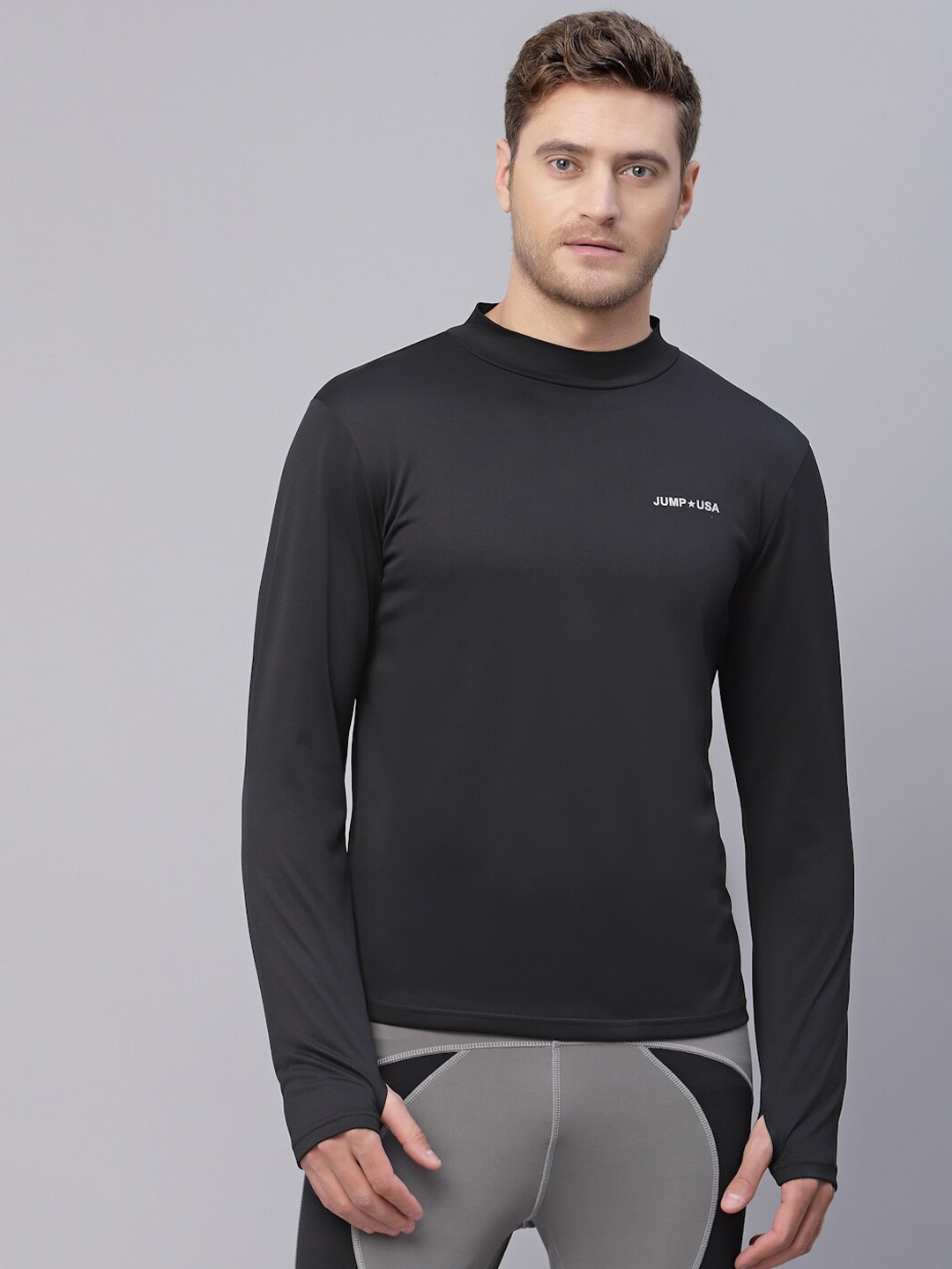 

JUMP USA Men Black High Neck T-shirt