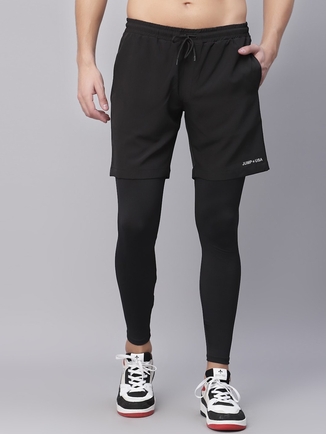 

JUMP USA Men Black Outdoor Sports Shorts with e-Dry Technology Technology