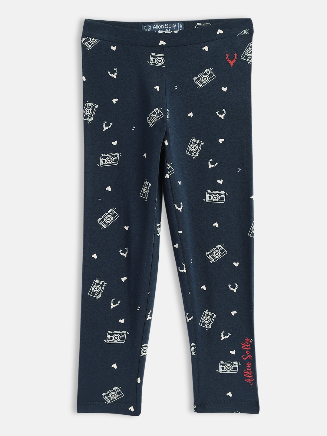 

Allen Solly Junior Girls Navy Blue & Off-White Conversational Printed Leggings