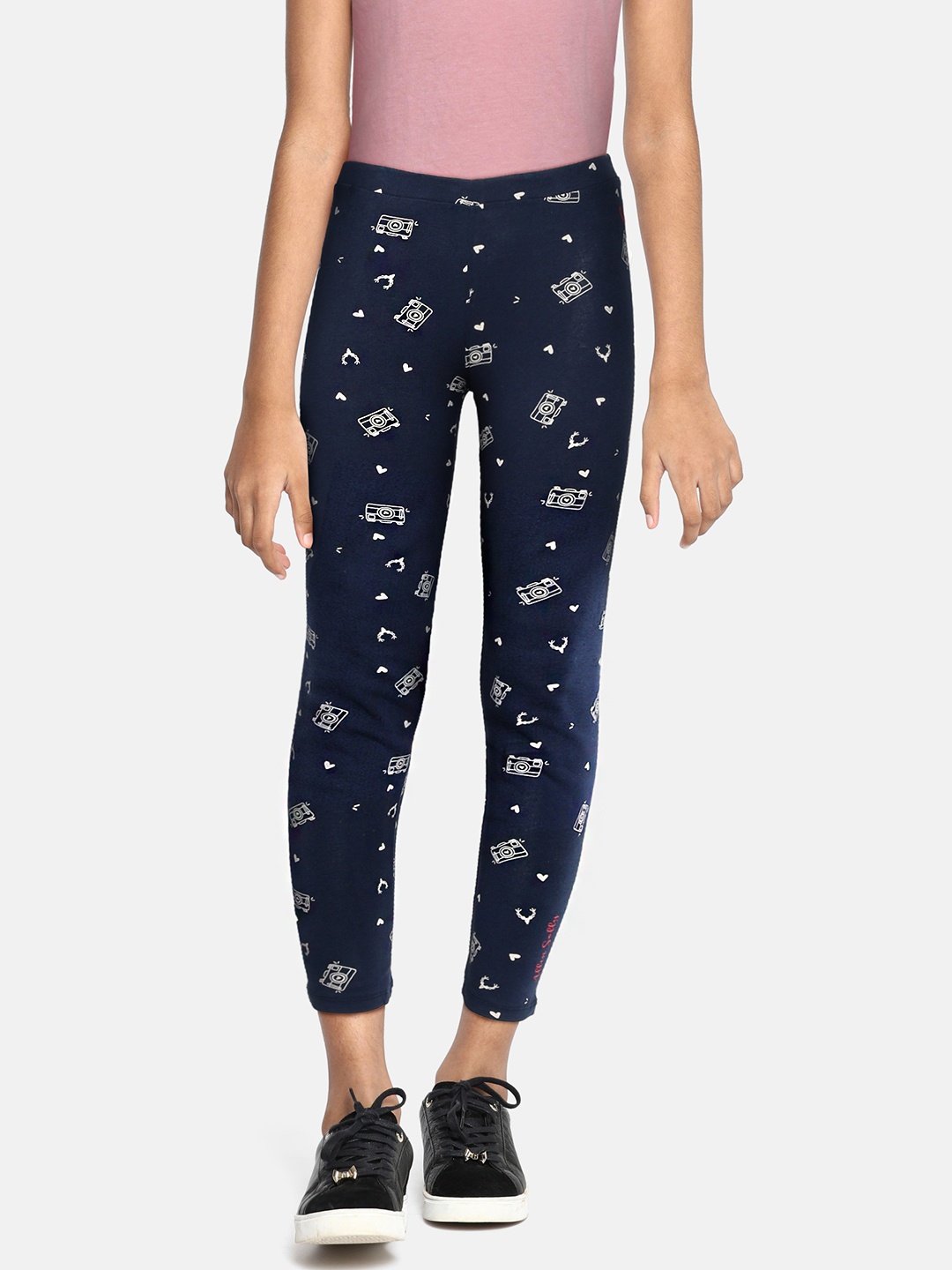

Allen Solly Junior Girls Navy Blue & Off-White Conversational Printed Leggings