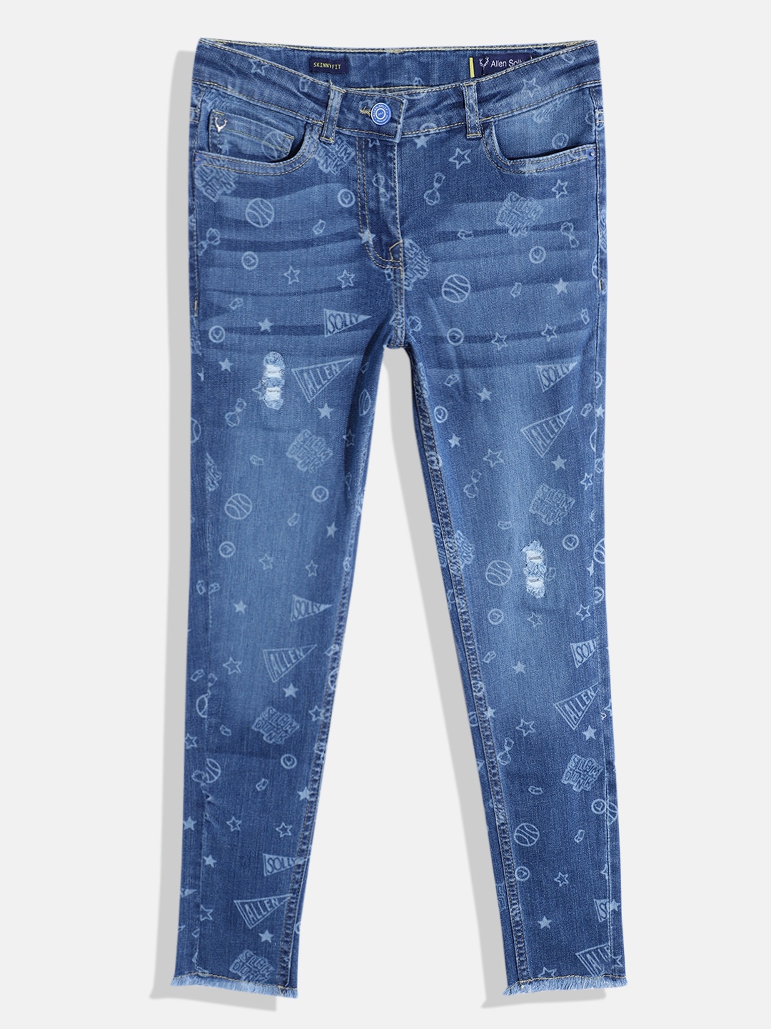 

Allen Solly Junior Girls Skinny Fit Low Distress Printed Stretchable Jeans, Blue