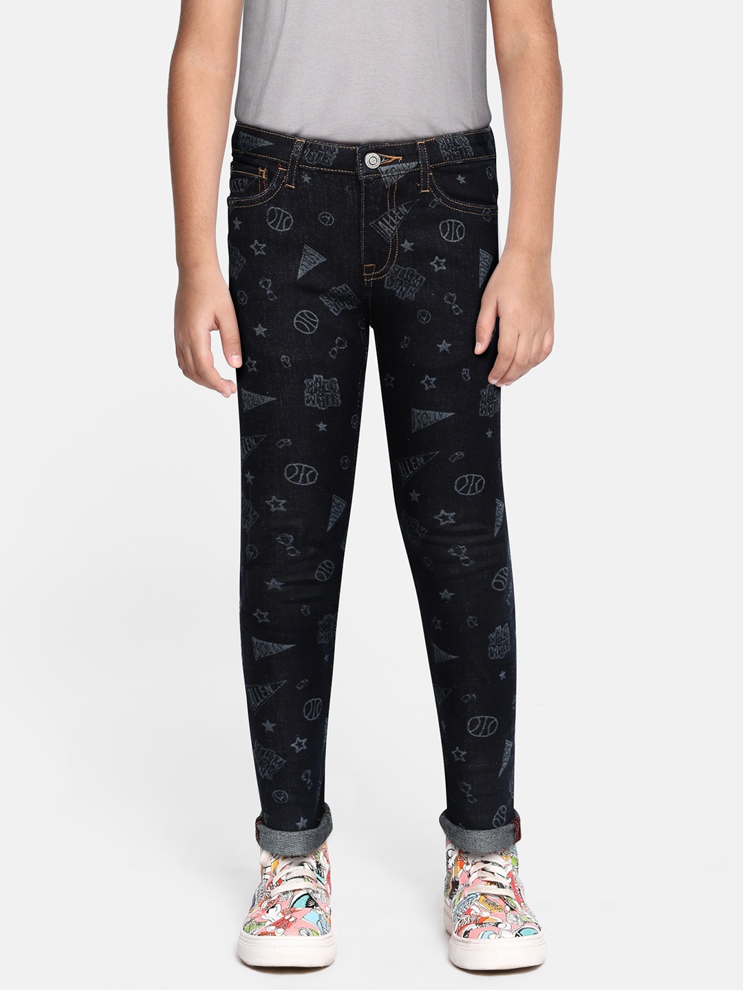 

Allen Solly Junior Boys Navy Blue Skinny Fit Printed Stretchable Jeans
