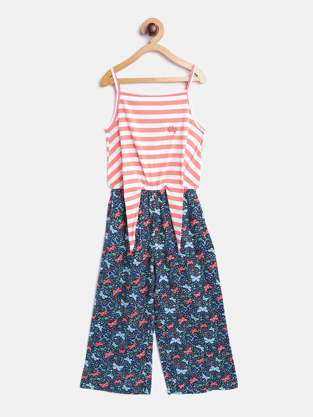 

Allen Solly Junior Girls Coral & White Blue Striped Floral Print Basic Jumpsuit