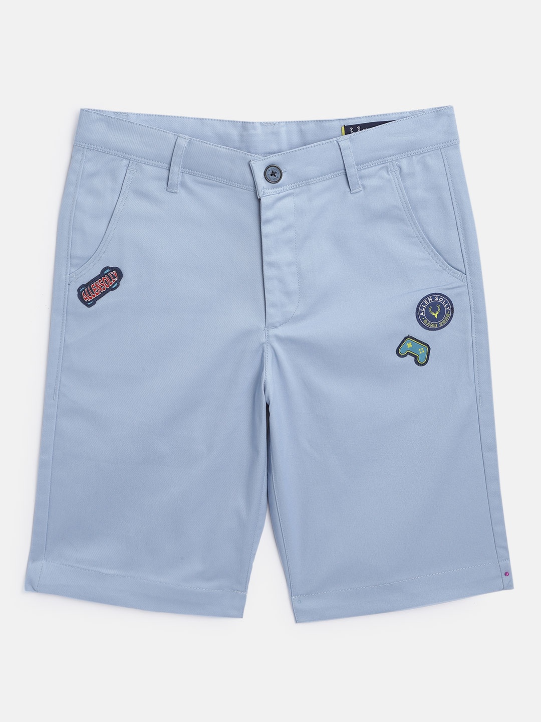 

Allen Solly Junior Boys Blue & Red Solid Chino Shorts with Applique Detail