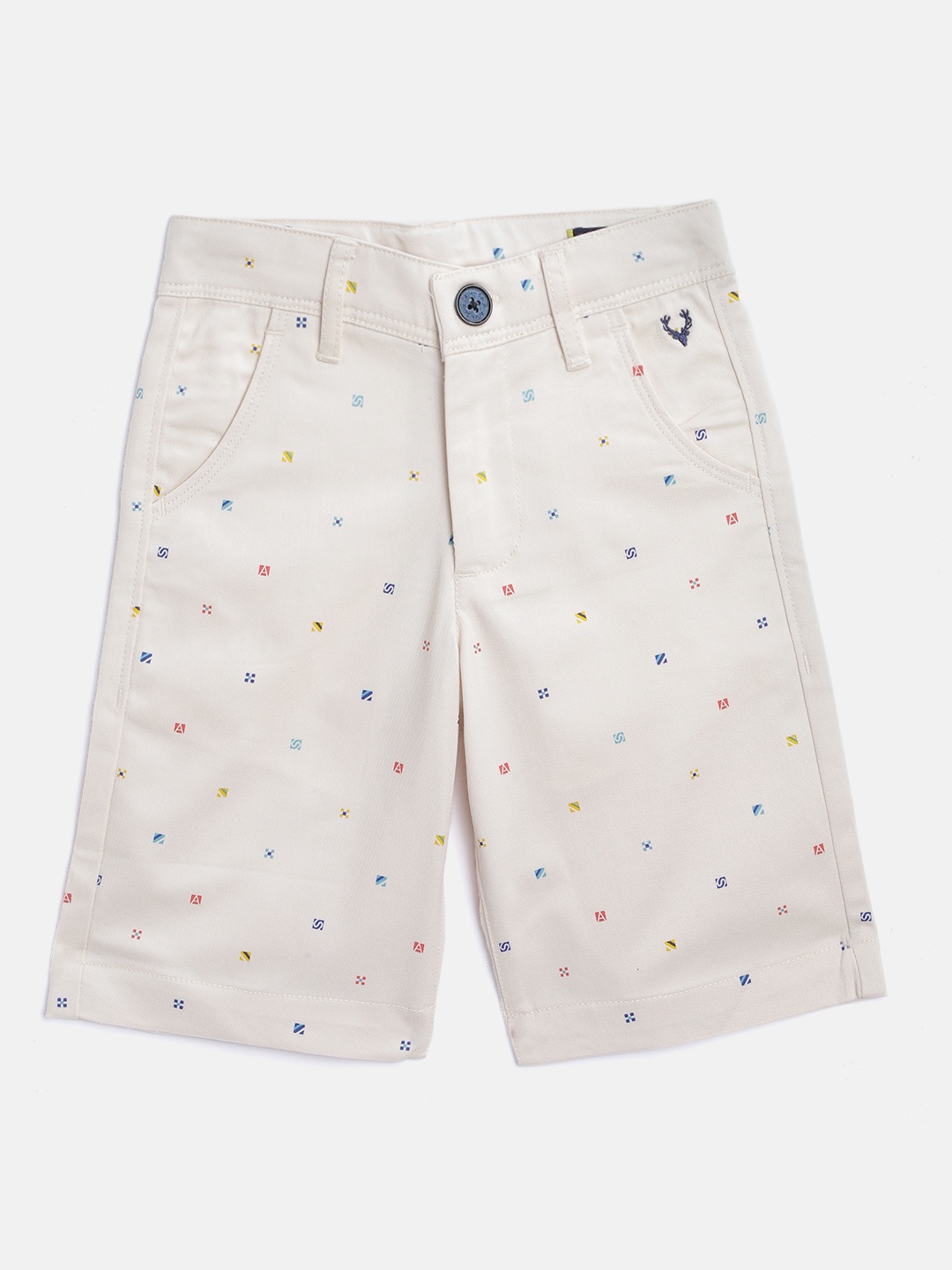

Allen Solly Junior Boys Beige & Blue Micro Ditsy Graphic Print Chino Shorts