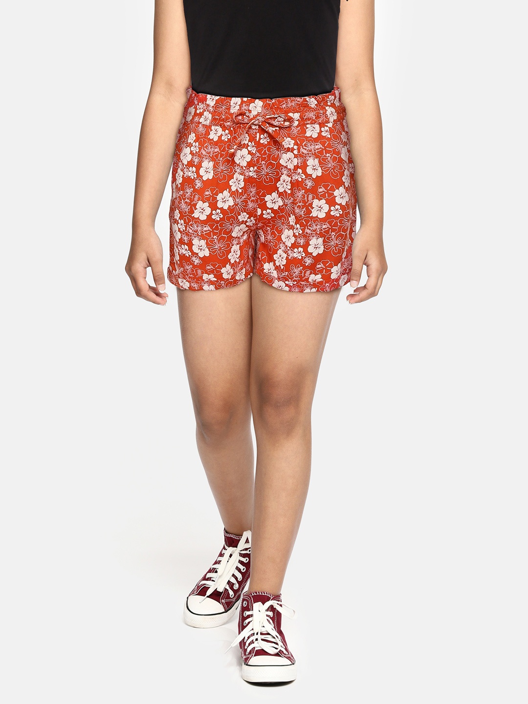

Allen Solly Junior Girls Orange & Off White Floral Print Shorts