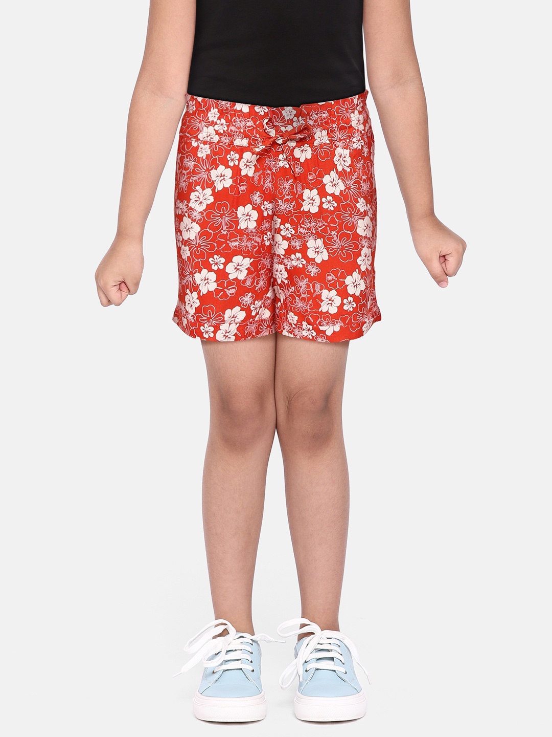 Allen Solly Junior Girls Orange & Off White Floral Print Shorts