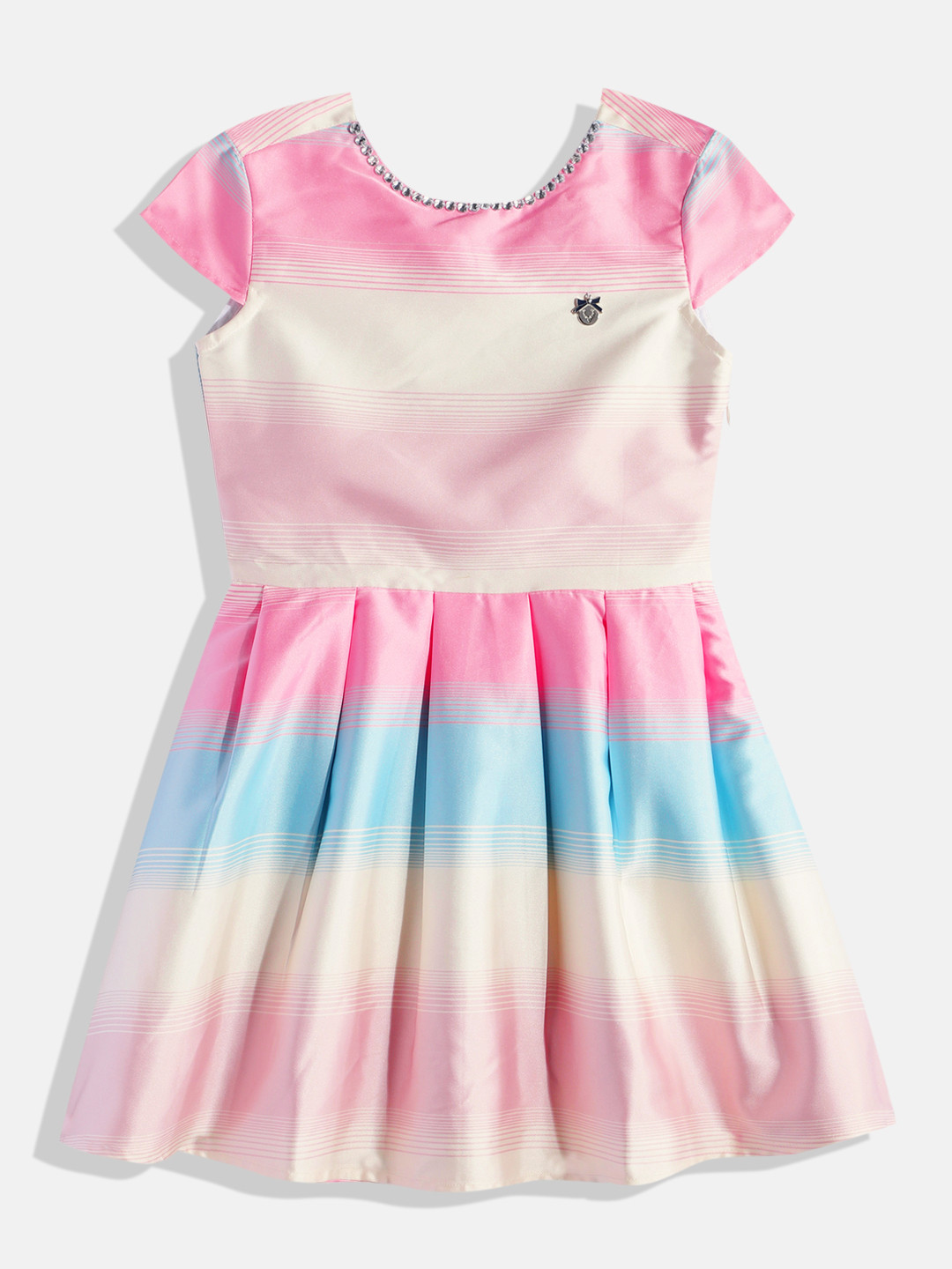 

Allen Solly Junior Girls Striped Embellished & Pleated 2-Way Fit & Flare & Wrap Dress, Pink