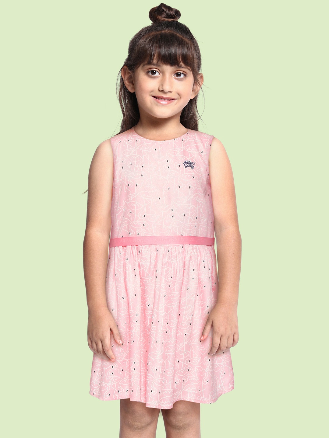 

Allen Solly Junior Girls Peach-Coloured & White Printed Liva A-Line Dress