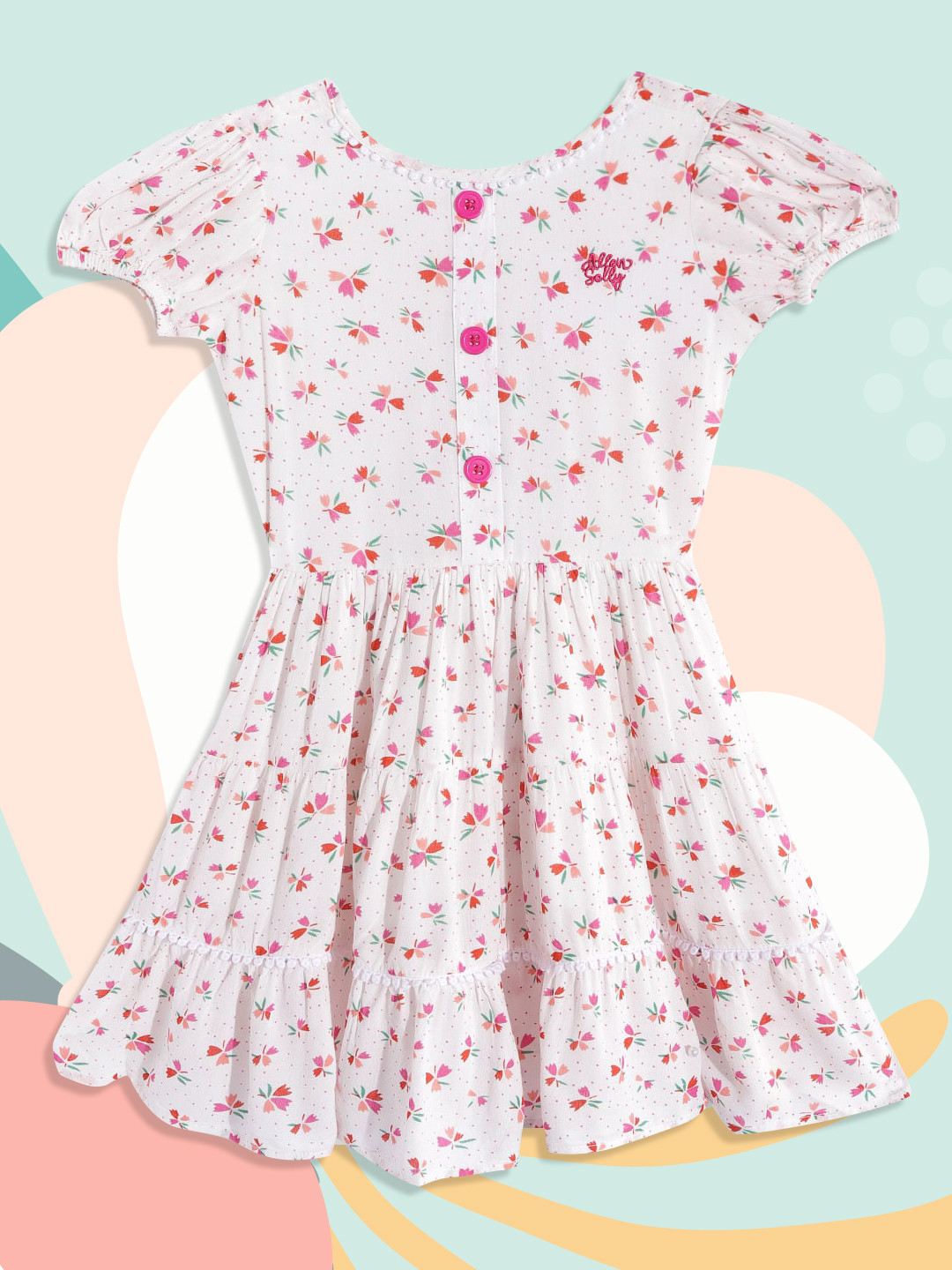 

Allen Solly Junior Girls White & Pink Floral Print Tiered Fit & Flare Dress