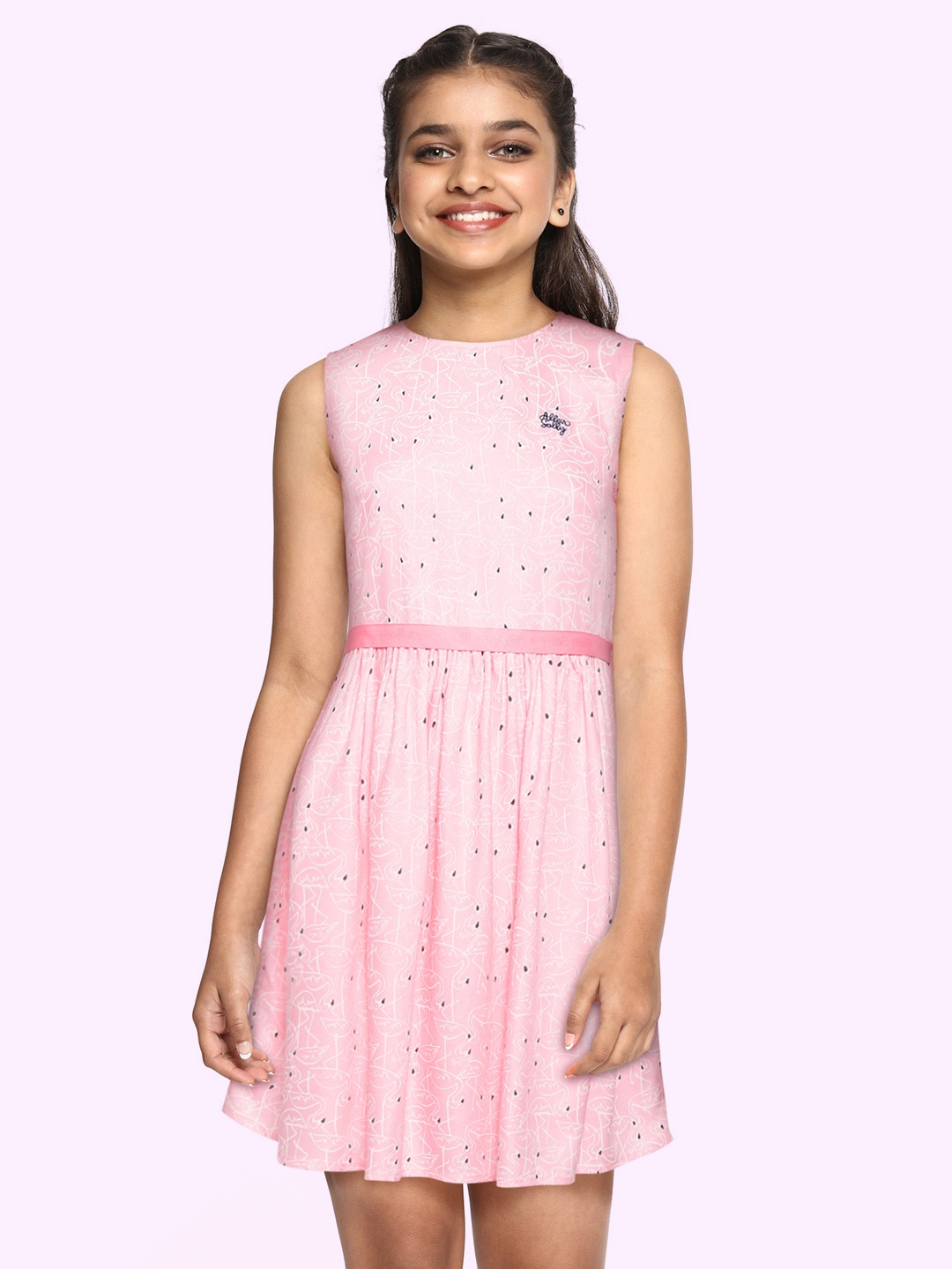 

Allen Solly Junior Girls Peach-Coloured & White Printed Liva A-Line Dress