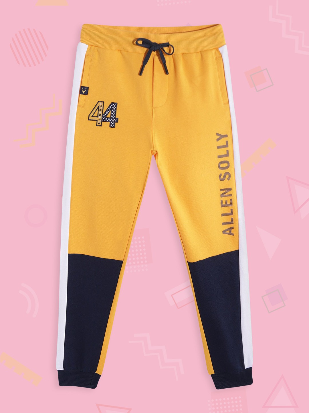 

Allen Solly Junior Boys Yellow & Navy Blue Colourblocked Print Pure Cotton Joggers