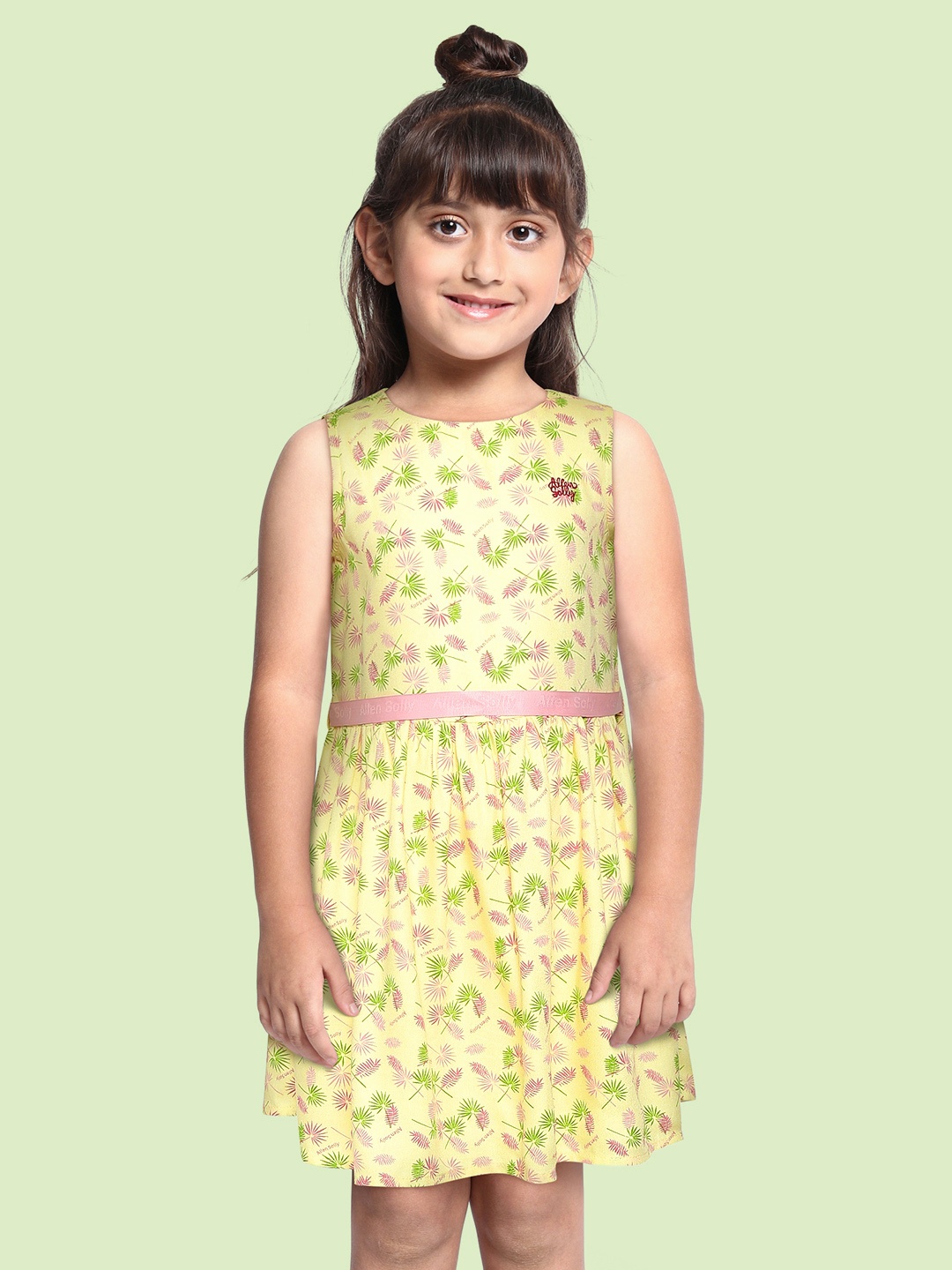 

Allen Solly Junior Girls Yellow & Pink Floral Liva A-Line Dress
