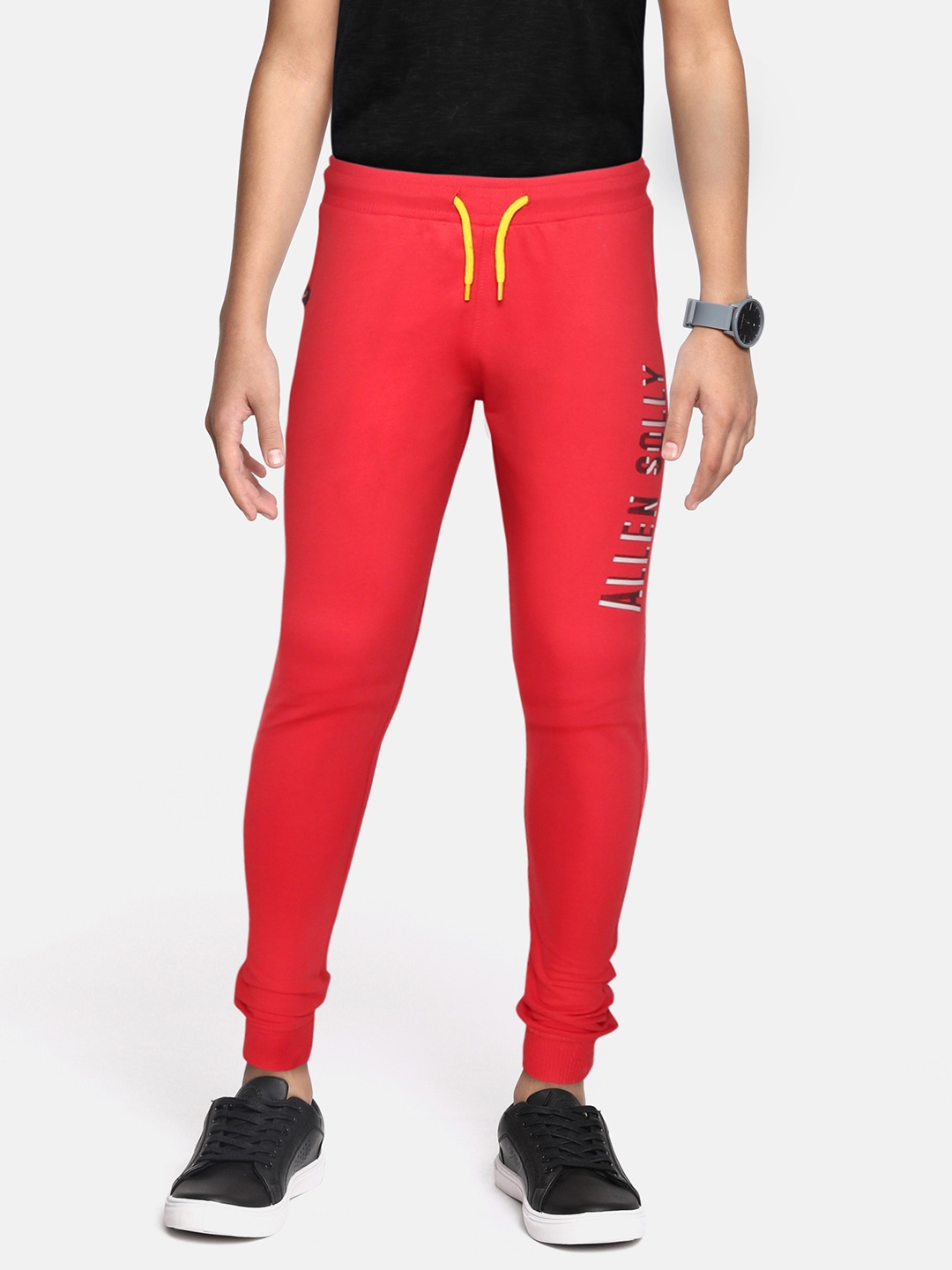 

Allen Solly Junior Boys Red & White Brand Logo Print Cotton Joggers
