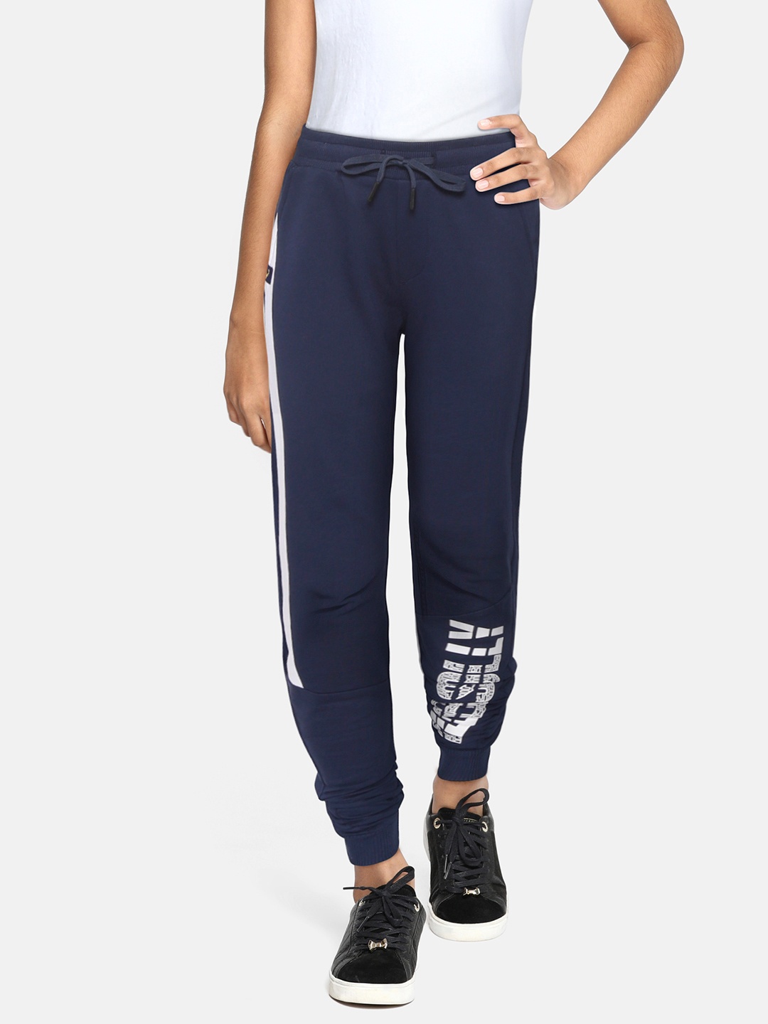 

Allen Solly Junior Boys Navy Blue & White Brand Logo Print Cotton Joggers