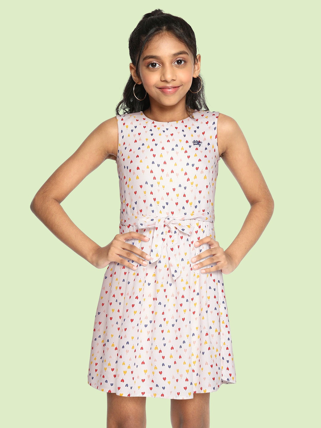 

Allen Solly Junior Girls White & Navy Blue Heart Print Fit & Flare Dress