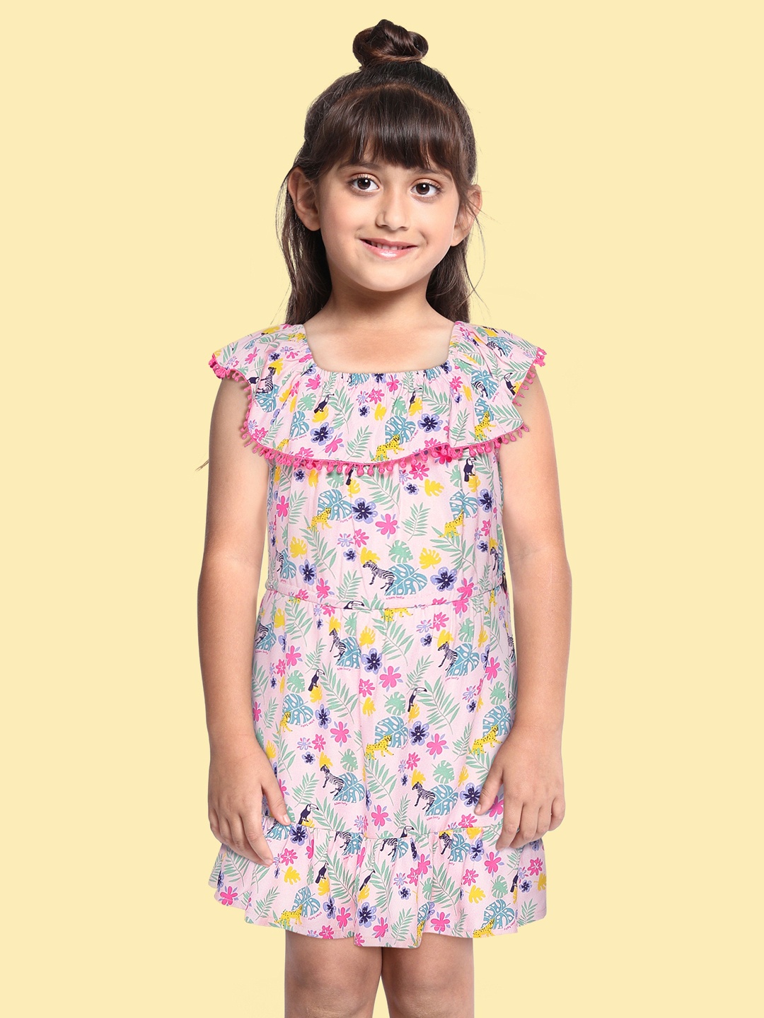 

Allen Solly Junior Girls Pink & Green Floral Print Fit & Flare Dress with Attached Shorts