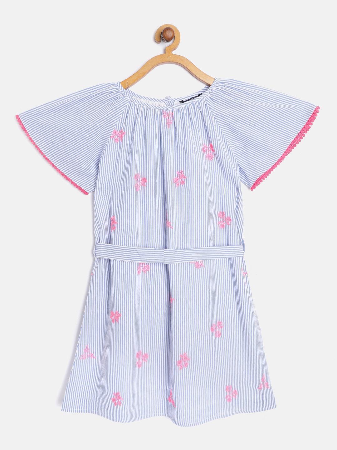 

Allen Solly Junior Girls Blue & White Striped Cotton A-Line Dress