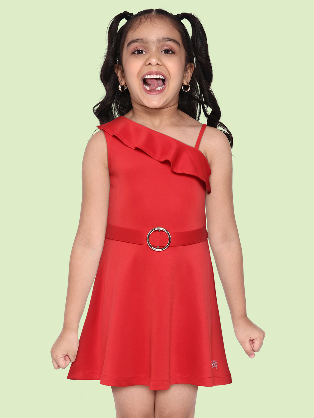 

Allen Solly Junior Girls Red Solid One Shoulder Dress
