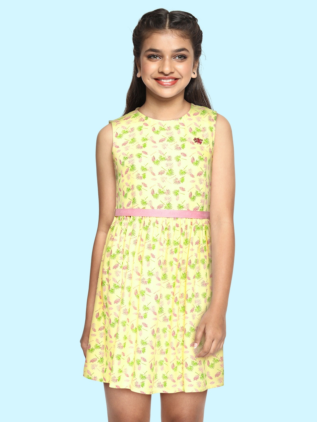 

Allen Solly Junior Girls Yellow & Pink Floral Liva A-Line Dress