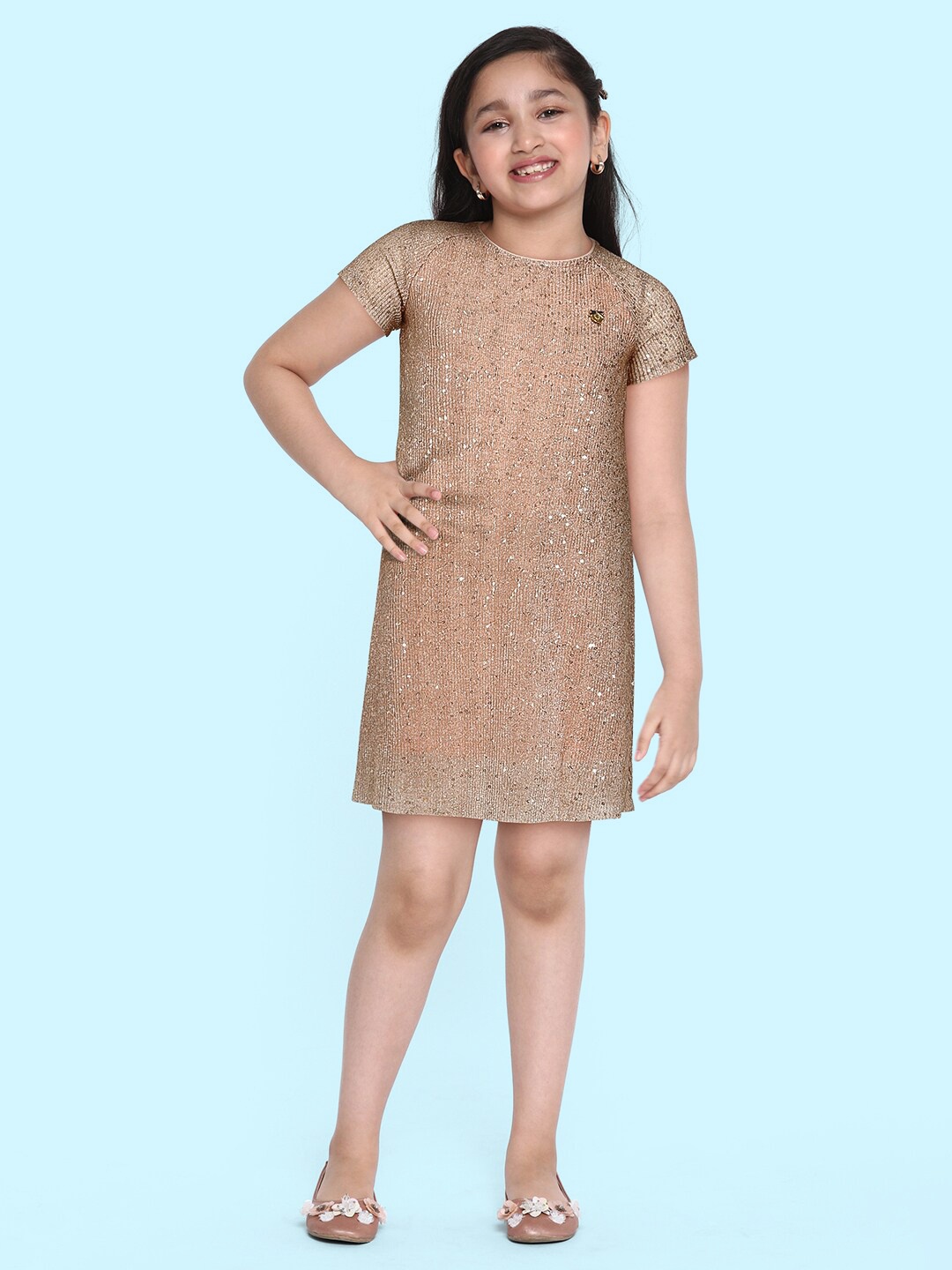 

Allen Solly Junior Girls Rose Gold Embellished A-Line Dress