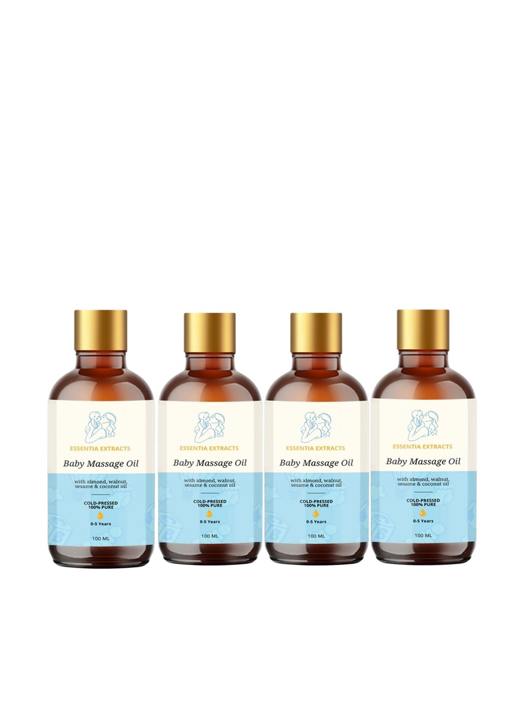 

ESSENTIA EXTRACTS Set of 4 Cold-Pressed Baby Massage Oils - 100 ml Each, Blue