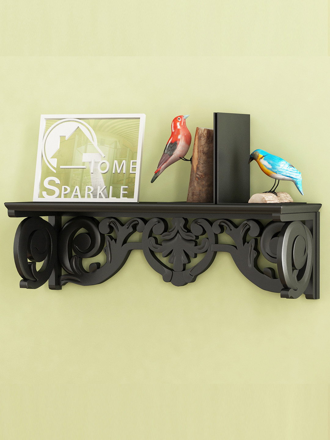

Home Sparkle Black Carved Wall Shelf