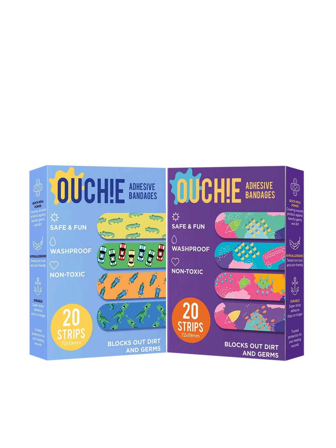 

OUCHIE Set of 2 Non-Toxic Printed Adhesive Bandages - 40 Strips, Blue