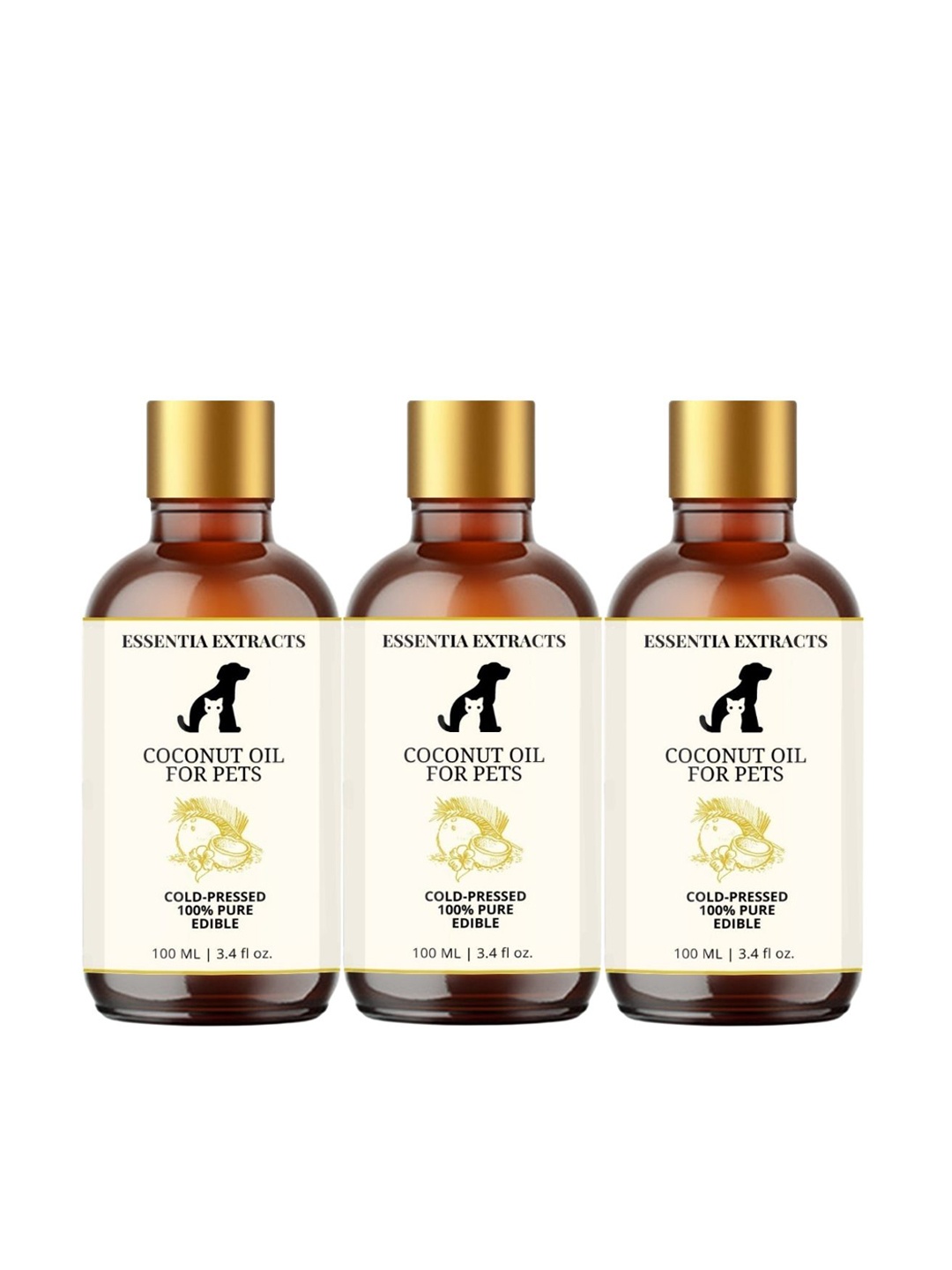 

ESSENTIA EXTRACTS Set of 3 Dogs Virgin Coconut Oil 100 ml each, Yellow