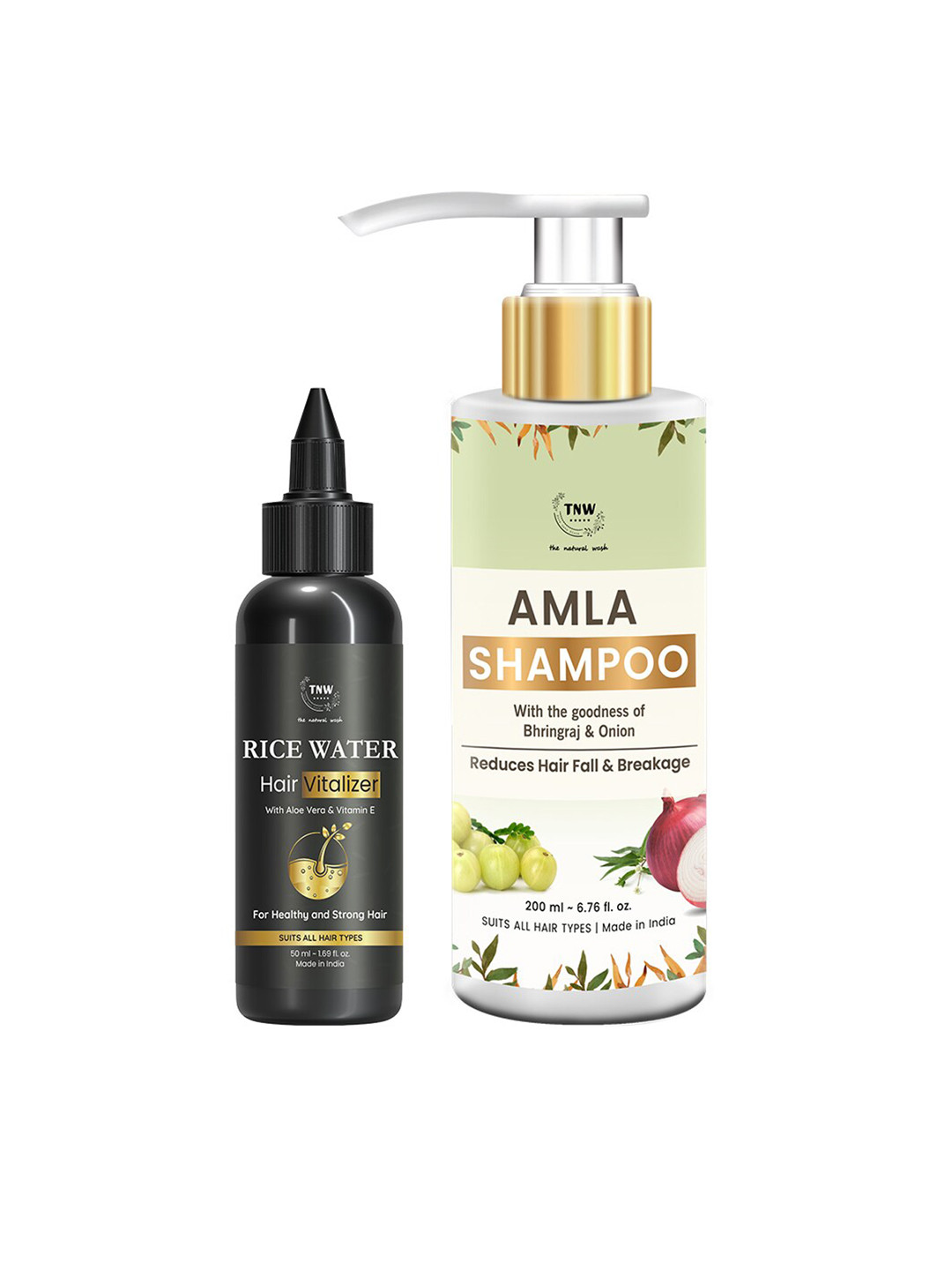 

TNW the natural wash Set of Amla Shampoo 200ml & Rice Water Hair Vitalizer 50ml, Off white