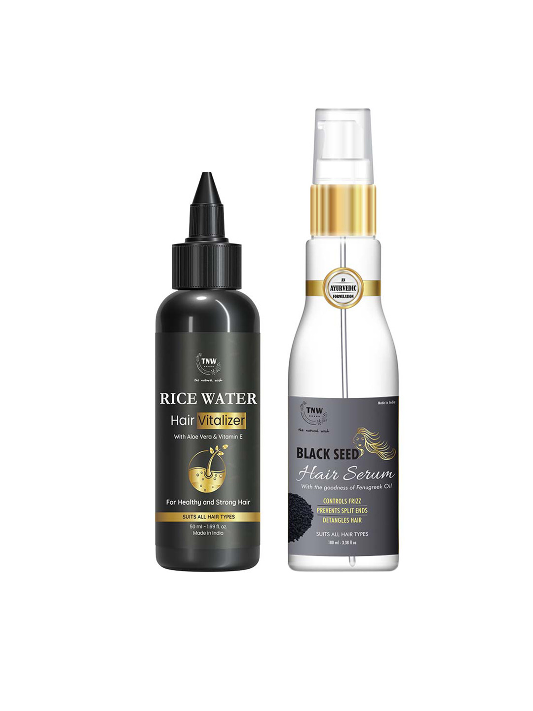 

TNW the natural wash Set of 2 Blackseed Hair Serum 100 ml & Rice Water Hair Vitalizer 50ml, Black