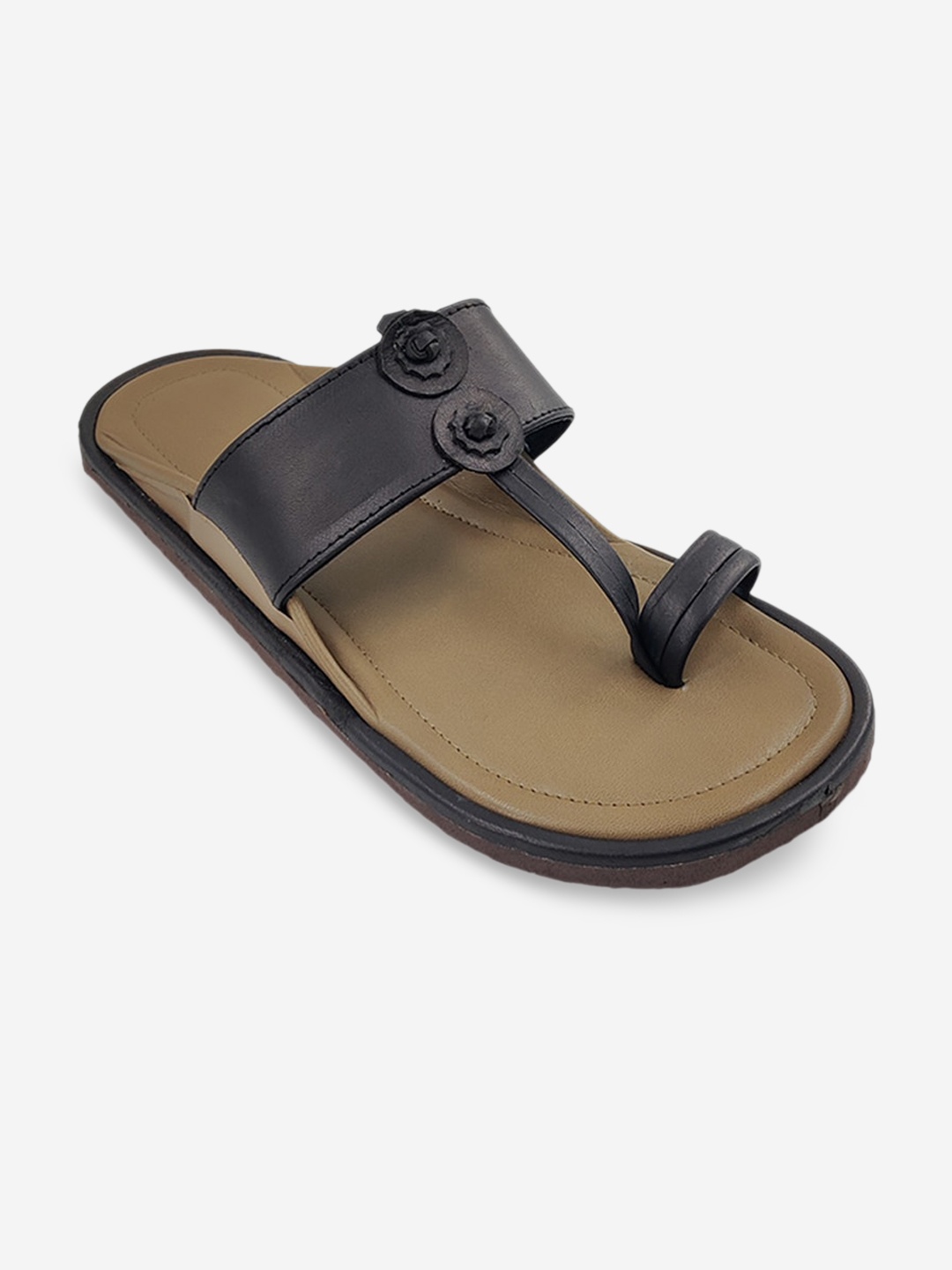 

THE MADRAS TRUNK Men Brown & Black T-Strap Flats